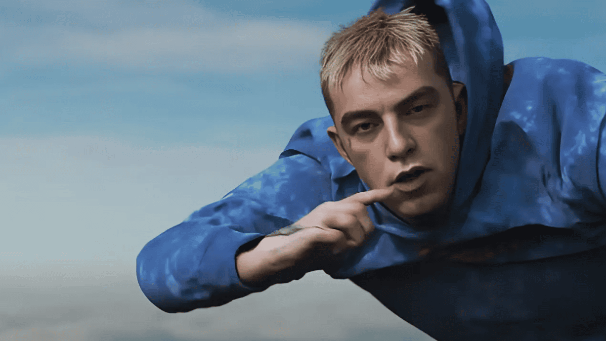 The singer Salmo floating in the air